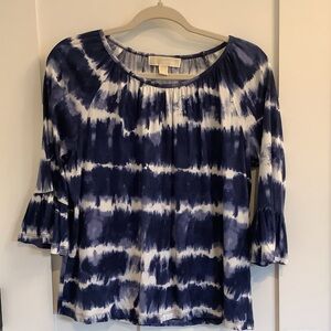 MICHAEL Michael Kors Navy and White Tie-Dye Blouse